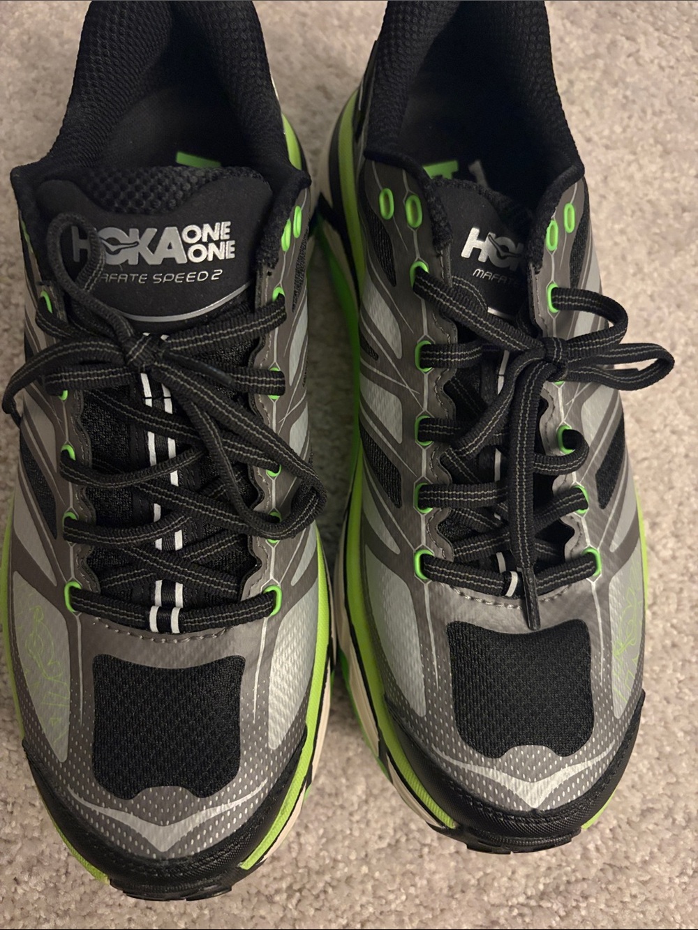Hoka One One Men’s Gray and Neon Green Trail Running Shoes. Like brand new - Picture 2 of 5